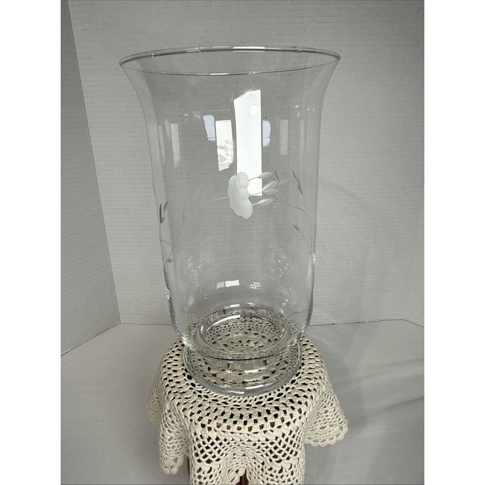 VTG Princess House Hurricane Pillar Candle Holder Cylinder Fluted Rim Floral 10"